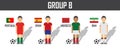 Soccer cup 2018 team group B . Football players with jersey uniform and national flags . Vector for international world championsh Royalty Free Stock Photo