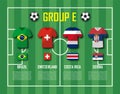 Soccer cup 2018 team group E . Football players with jersey uniform and national flags . Vector for international world championsh Royalty Free Stock Photo