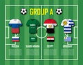 Soccer cup 2018 team group A . Football players with jersey uniform and national flags . Vector for international world championsh Royalty Free Stock Photo