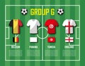 Soccer cup 2018 team group G . Football players with jersey uniform and national flags . Vector for international world championsh Royalty Free Stock Photo