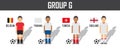 Soccer cup 2018 team group G . Football players with jersey uniform and national flags . Vector for international world championsh Royalty Free Stock Photo