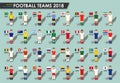 Soccer cup teams 2018 . Set of Football players with jersey uniform and national flags . Vector for international world championsh Royalty Free Stock Photo