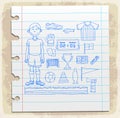 Soccer doodle on paper note, vector illustration Royalty Free Stock Photo