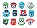 Soccer emblem. Football team badge with soccer ball icon, sport club label design template vector set Royalty Free Stock Photo