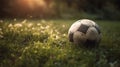 Soccer essentials, Close-up of a ball on the green field, set for a penalty shootout
