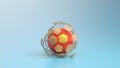 Soccer or european football concept. Soccer ball with fractured segments hexagonical shape. 3d rendering