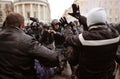 Soccer fans against authorities Royalty Free Stock Photo