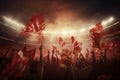 Soccer fans cheering their team with at crowded stadium