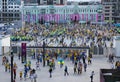 Soccer fans go to the Olympic stadium