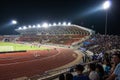 The soccer fans in the 700th Anniversary Stadium