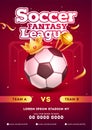 Soccer Fantasy League template design with football, winner crown, champion trophy.