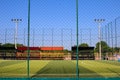 Soccer field with artificial turf in a stadium,Mae-Hia Public`s Royalty Free Stock Photo