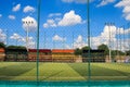 Soccer field with artificial turf in a stadium,Mae-Hia Public`s Royalty Free Stock Photo