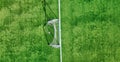 Soccer field as seen from a flying drone. High viewpoint