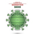 Soccer field on the background of the coronovirus cell sign