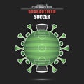 Soccer field on the background of the coronovirus cell sign