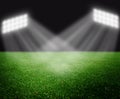 Soccer field with bright lights Royalty Free Stock Photo