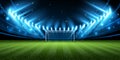 Soccer field with bright spotlights and confetti Royalty Free Stock Photo