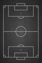 Soccer field chalked on blackboard. Football stadium on board. Vertical background of painted chalk sketch line. Overhead view. Ch