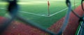 Soccer field with a corner red flag and pole Royalty Free Stock Photo