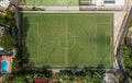 Soccer field in the countryside, aerial view from drone Royalty Free Stock Photo