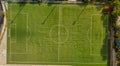 Soccer field in the countryside, aerial view from drone Royalty Free Stock Photo