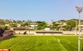 Soccer field in the countryside, aerial view from drone Royalty Free Stock Photo