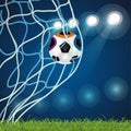 Soccer field, green grass and ball in goal, Vector Royalty Free Stock Photo