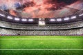 Soccer field with lights and spectors panorama 3d rendering