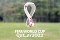 soccer field with the logo of the qatar world cup 2022