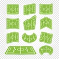Soccer field marking logos set, empty stadium icons, green grass collection, football lawn, web game graphics elements