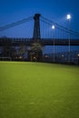 Soccer field near Williamsburg Bridge, New York City Royalty Free Stock Photo