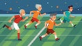 The soccer field was transformed into a field of legends with greyhaired athletes running passing and scoring with the Royalty Free Stock Photo