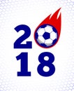 2018 soccer fire ball illustration on white goal net backdrop