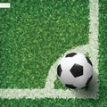 Soccer football ball in corner area of soccer field with green grass pattern texture background. Vector Royalty Free Stock Photo