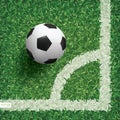 Soccer football ball in corner area of soccer field with green grass pattern texture background. Vector Royalty Free Stock Photo