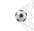 Soccer football ball in goal net isolated on white Royalty Free Stock Photo