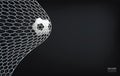 Soccer football ball and soccer net on dark background with area for copy space. Vector Royalty Free Stock Photo