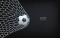Soccer football ball and soccer net on dark background with area for copy space. Vector Royalty Free Stock Photo