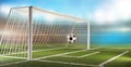 Soccer football ball and soccer goal 3d-illustration soccer stadium background