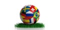 Football soccer ball with world flags on grass, isolated Royalty Free Stock Photo