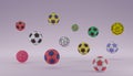 Soccer or football balls in the air 3D render illustration