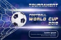 Soccer or Football Banner With 3d Ball on blue background. Soccer game match goal moment with ball in the net and place