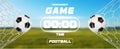 Soccer or Football Banner With 3d Ball and scoreboard or timer on green field background. Soccer game match goal moment Royalty Free Stock Photo