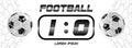 Soccer or Football Black Banner With 3d Ball and Scoreboard on white background. Soccer game match goal moment with ball Royalty Free Stock Photo