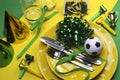 Soccer football celebration party table settings in yellow and green