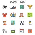 Soccer and Football color line icon set