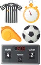 Soccer and Football concept with flat icons Referee, ball, stopwatch and whistle isolated vector Royalty Free Stock Photo