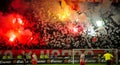 Soccer or football fans using pyrotechnics Royalty Free Stock Photo