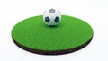 Soccer ball in center of an isolated football field